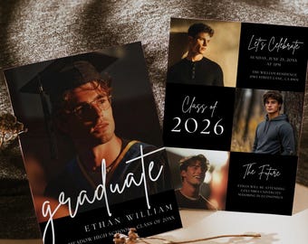 Graduation Invitation Template, Modern Graduation Announcement, Senior Graduation Party, Boys Graduation Party Invite,Black Grad Invitation