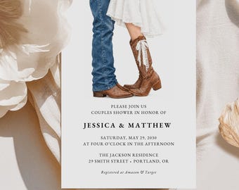 Western Couples Shower Invitation Template, Country Wedding Shower Invite,Rustic Cowboy Boots Bridal Shower, Editable Canva,Digital Download