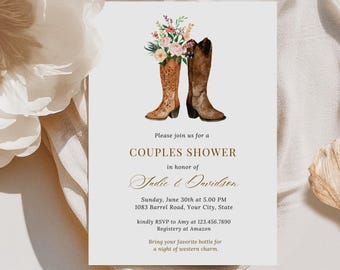 Western Country Couples Shower Invitation, Co-Ed Bridal Boots Invite, Couples Shower, Engagement Party, Digital Download, Canva Template