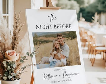 Wedding Rehearsal Dinner Sign, The Night Before Poster Sign, Modern Photo Wedding Welcome Sign, Canva Template (Digital Download)