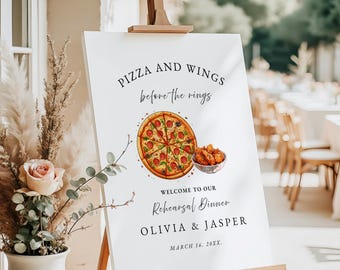 Pizza & Wings Before The Rings Welcome Sign,Couples Shower Engagement Dinner Party Pizza Wings Wedding Rehearsal Poster, Editable Printable