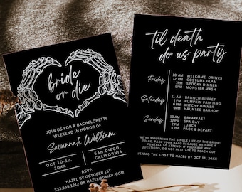 DL Bride or Die Skeleton Heart Bachelorette Party Invitation, Gothic Wedding Invitation, Till Death Do Us Party Invitation, Digital Download