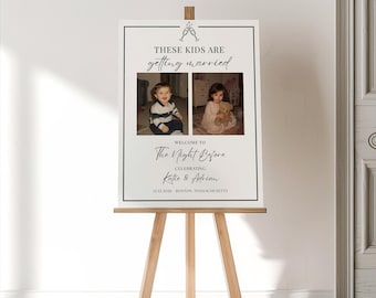 These Kids Are Getting Married Sign, The Night Before Welcome Sign Template, Modern Rehearsal Dinner Sign, Champange Illustrations,Canva DIY