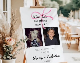 These Kids Are Getting Married, Wedding Welcome Sign Template, Bow Watercolor, Editable in Canva, Instant Download