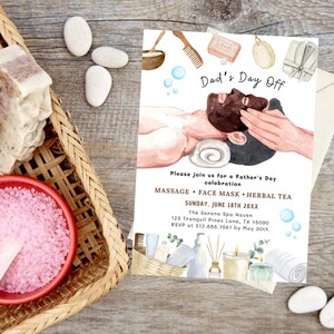 Modèle d'invitation au spa pour la fête des pères, invitation canva pour la fête des pères, carte imprimable détente au spa, téléchargement numérique modifiable, joyeuse fête des pères