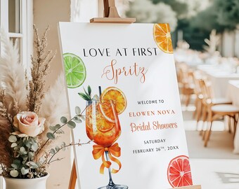 Liefde op het eerste Spritz welkomstbord vrijgezellenfeest, Citruscanva welkomstbord vrijgezellenfeest, welkomstbord cocktail vrijgezellenfeest, bord Citrus Aperol