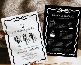 Witchy Halloween Bachelorette Party Invitation & Itinerary Template, Hand Drawn A Witches Night Out Bach Weekend Invite, Spooky Bachelorette
