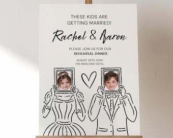 Rehearsal Dinner Welcome Sign Template, These Kids Are Getting Married Wedding Invite, Personalized Childhood Photo Invite, Editable Canva