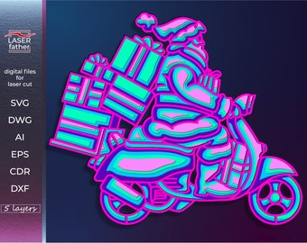 3D Santa SVG Layered Design, Digital Download files png ai cdr dxf dwg eps, Santa Decor, Laser cut File