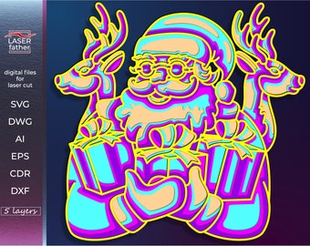 3D Santa SVG Multilayer Design, Instant Download files png ai cdr dxf dwg eps, Santa Decor, Laser cut File