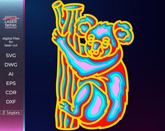 3D Multilayer Koala SVG File, Digital Download files png ai cdr dxf dwg eps, Koala Art, Mandala Laser Cut File