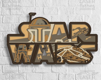 Star Wars Laser Cut Files, Layered SVG For Cricut, Instant Download, Spaceship Art, Millenium Falcon SVG, Glowforge Designs, Plywood Cutting