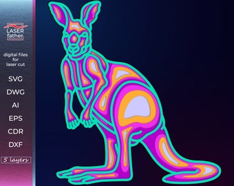 Multilayer SVG Kangaroo 3D File, Digital Download files png ai cdr dxf dwg eps, Kangaroo Craft Gift, 5 layers Laser Cut File