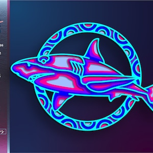3D Shark Multilayer SVG File, Instant Download files png ai cdr dxf dwg eps, Shark Art, Mandala Laser Cut File, Craft Gift
