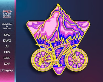 3D Bicycle SVG Multilayer Design, Digital Download files png ai cdr dxf dwg eps, Bicycle Art, Laser cut File