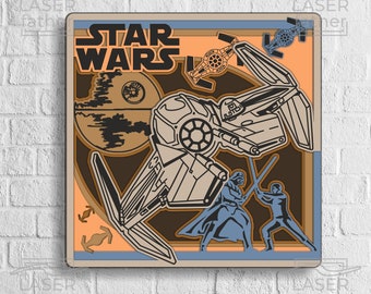 Star Wars Shadow Box, Tie Fighter SVG, Death Star, Laser Ready Template, 3D Paper Cut, Digital Download, CNC Cutting Files, Engraving Design