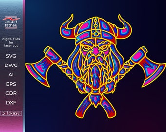 Fichier 3D Viking multicouche SVG découpé au laser, fichiers à téléchargement numérique png ai cdr dxf dwg eps, Viking SVG, artisanat de Mandala
