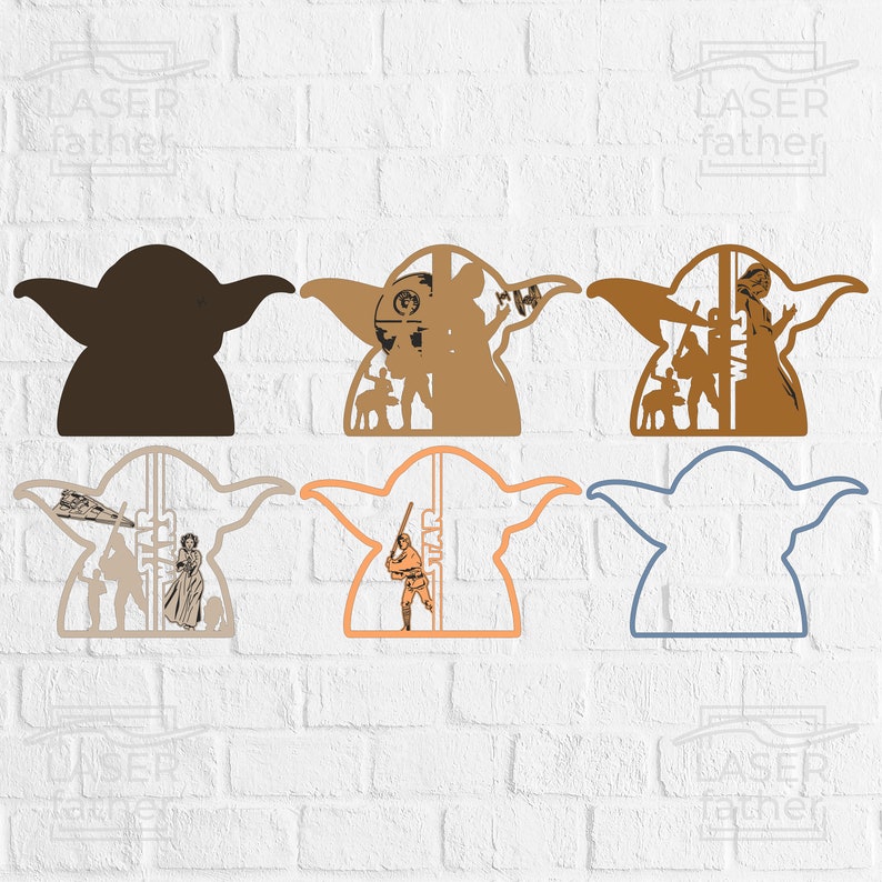 Yoda SVG, Star Wars Laser Cut Files, Han Solo and Princess Leia Silhouette, Layered Wood Design
