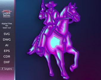 Archivo SVG de corte láser de capas 3D de vaquero, descarga digital, archivos PNG, AI, CDR, DXF, DWG, EPS, arte vaquero, regalo artesanal de mandala