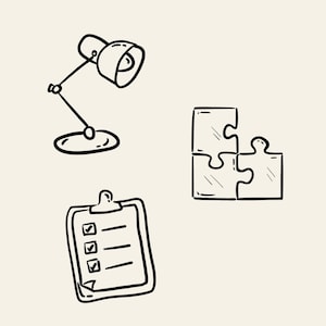 Hand-drawn business clipart set featuring laptop, charts, money icons, calendar, globe, light bulb, briefcase, and more office doodles.