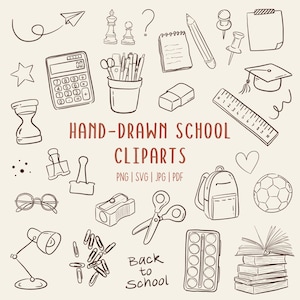 Conjunto de imágenes prediseñadas escolares dibujadas a mano / Ilustraciones de regreso a clases / PNG SVG para uso comercial