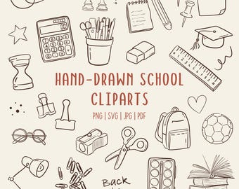 Handgetekende school-clipartset | Terug naar schoolillustraties | Commercieel gebruik van png-/svg