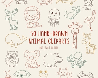 Hand-Drawn Animal Doodle Cliparts | Commerical Use | PNG SVG PDF