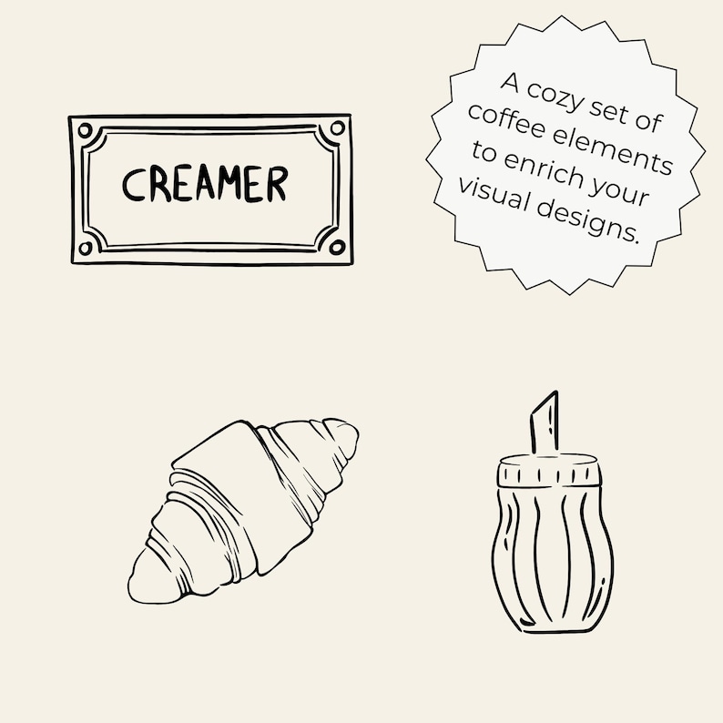 Hand-drawn coffee clipart set with line art coffee cups, espresso tools, moka pot, grinder, coffee beans and cafe elements, doodle illustrations.