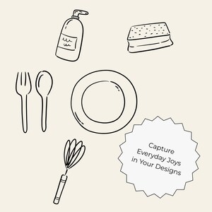 100 hand-drawn everyday life cliparts featuring cute doodle-style illustrations of daily objects like coffee, books, travel, food, plants, and cozy home items. Perfect for planners, stickers, and digital projects.