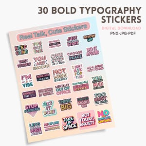 Funny Quote Sticker Set – 30 Bold Typography Stickers, Sarcastic Digital Stickers for Planners