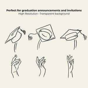 Hand drawn graduation clipart set with caps, diplomas, confetti and celebration elements