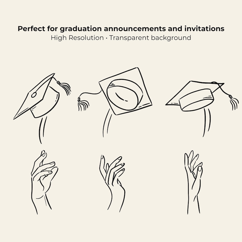 Hand drawn graduation clipart set with caps, diplomas, confetti and celebration elements