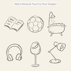 100 hand-drawn everyday life cliparts featuring cute doodle-style illustrations of daily objects like coffee, books, travel, food, plants, and cozy home items. Perfect for planners, stickers, and digital projects.