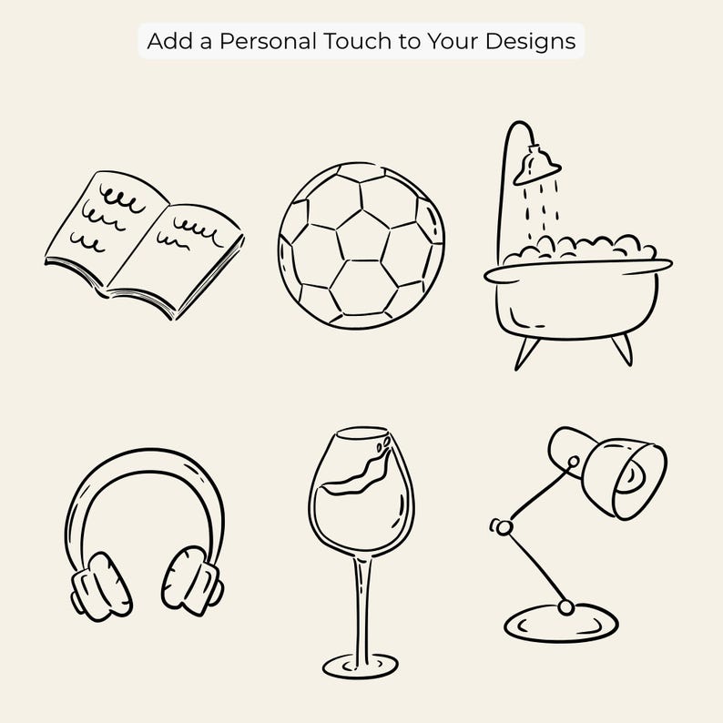 100 hand-drawn everyday life cliparts featuring cute doodle-style illustrations of daily objects like coffee, books, travel, food, plants, and cozy home items. Perfect for planners, stickers, and digital projects.