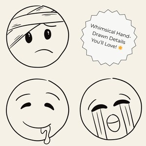 Hand-drawn doodle emoji clipart set featuring 55 cute and expressive faces in PNG, SVG, JPG, and PDF formats. Perfect for stickers, planners, journals, scrapbooking, and Cricut crafts.
