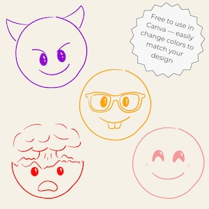 Hand-drawn doodle emoji clipart set featuring 55 cute and expressive faces in PNG, SVG, JPG, and PDF formats. Perfect for stickers, planners, journals, scrapbooking, and Cricut crafts.