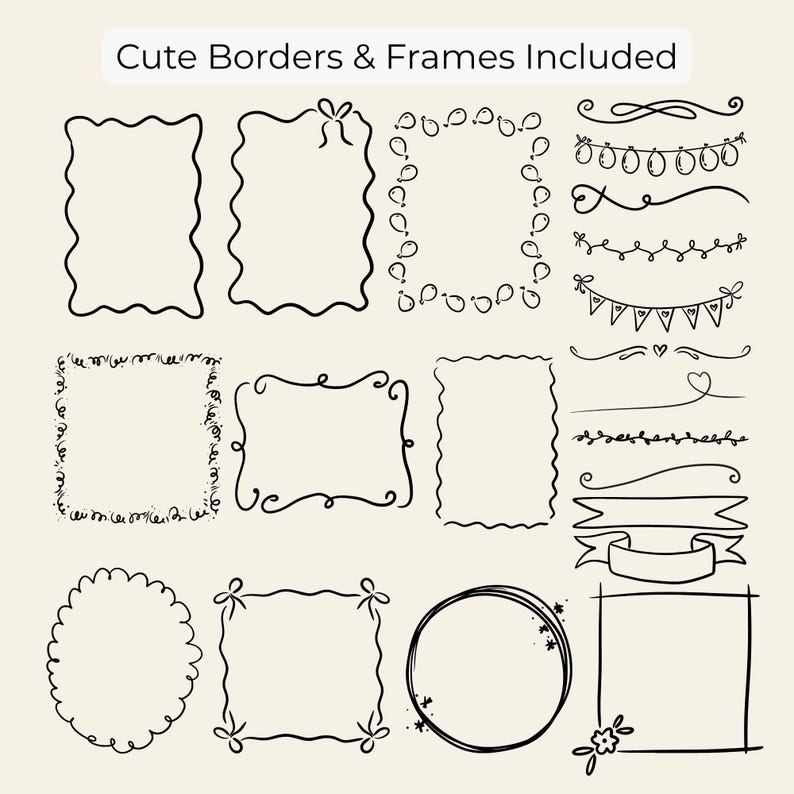 Minimal hand-drawn baby doodle clipart set featuring cute baby elements like bottles, pacifiers, onesies, toys, clouds, and stars. Perfect for baby shower invitations, gender reveal designs, nursery wall art, and printable projects.