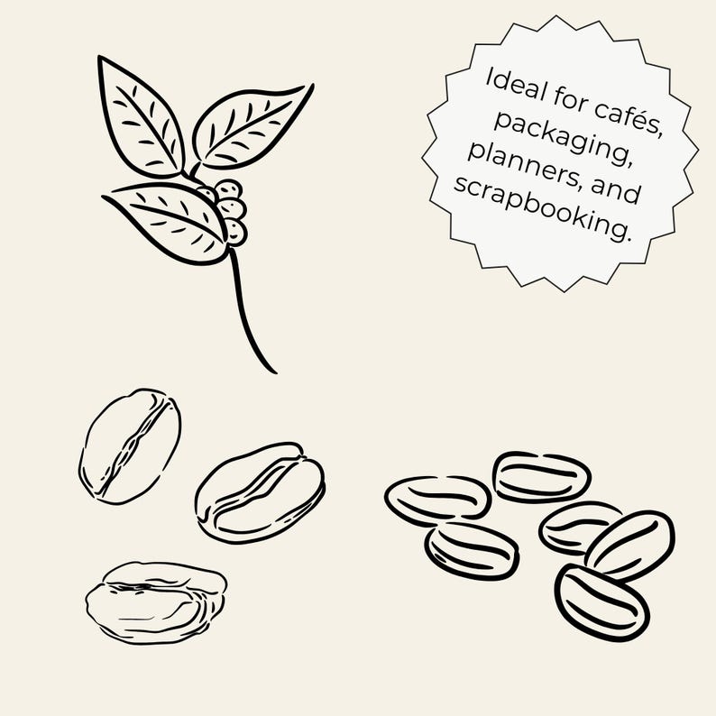 Hand-drawn coffee clipart set with line art coffee cups, espresso tools, moka pot, grinder, coffee beans and cafe elements, doodle illustrations.