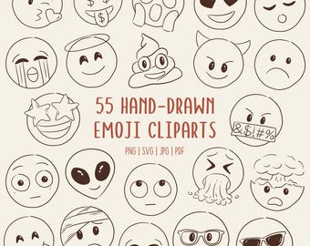 Hand-Drawn Emoji Clipart Icons: Commercial Use Doodles (PNG, SVG, PDF)