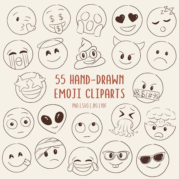Hand-Drawn Emoji Clipart Icons: Commercial Use Doodles (PNG, SVG, PDF)
