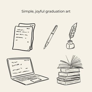 Hand drawn graduation clipart set with caps, diplomas, confetti and celebration elements
