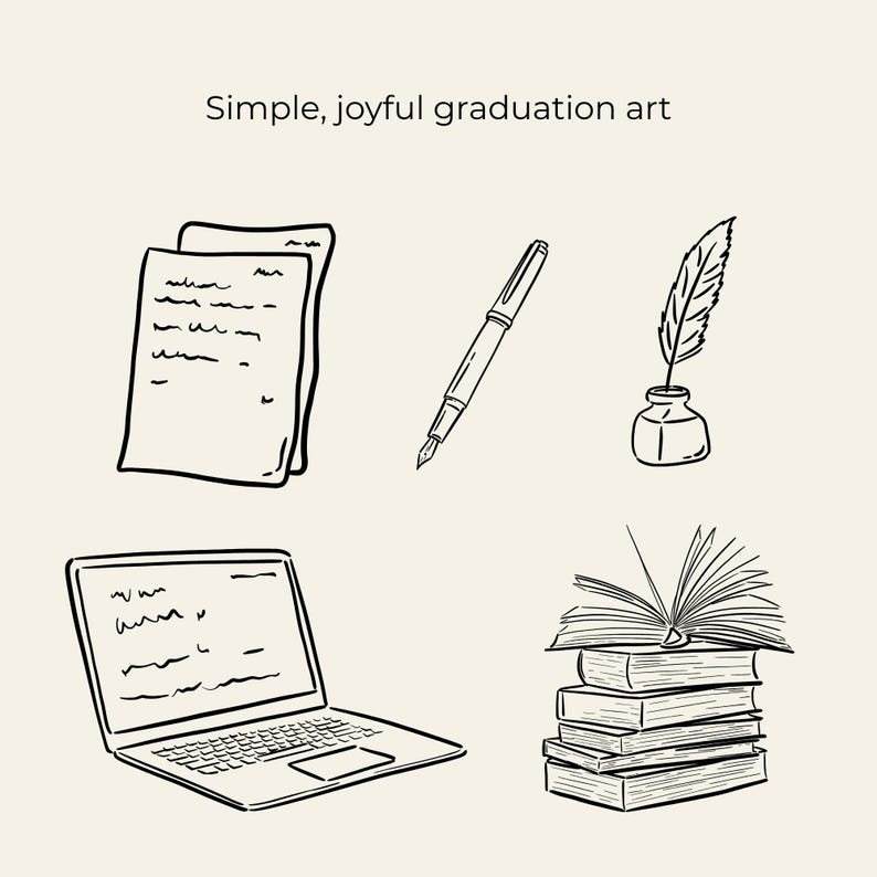 Hand drawn graduation clipart set with caps, diplomas, confetti and celebration elements