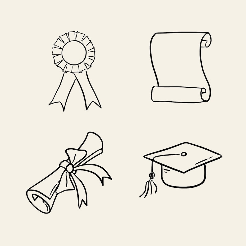 Hand drawn graduation clipart set with caps, diplomas, confetti and celebration elements
