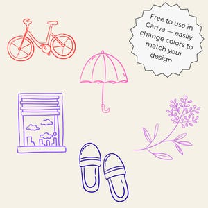 100 hand-drawn everyday life cliparts featuring cute doodle-style illustrations of daily objects like coffee, books, travel, food, plants, and cozy home items. Perfect for planners, stickers, and digital projects.