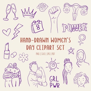 Hand Drawn Feminism Clipart Set | Woman Illustrations | Girl Power PNG SVG | Commerical Use