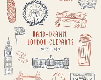 Hand-Drawn London Clipart Set | UK Travel Doodles | Commercial Use PNG SVG