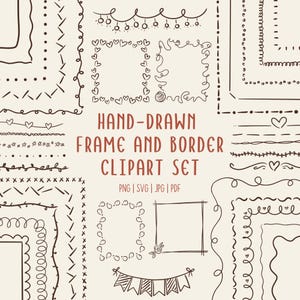 Handgetekende kaders en randen clipartset: 80+ commercieel gebruik rand doodle png SVG pdf