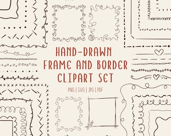Hand-Drawn Frames & Borders Clipart Set: 80+ Commercial Use Border Doodle PNG SVG PDF