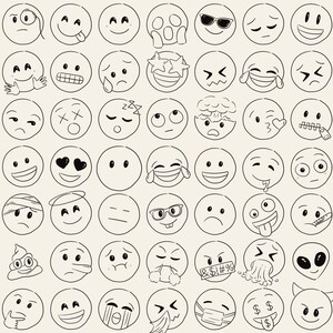 Hand-drawn doodle emoji clipart set featuring 55 cute and expressive faces in PNG, SVG, JPG, and PDF formats. Perfect for stickers, planners, journals, scrapbooking, and Cricut crafts.
