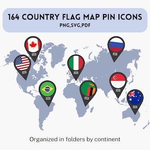 International Flag Map Pins: Travel Planner Stickers (Digital Download)